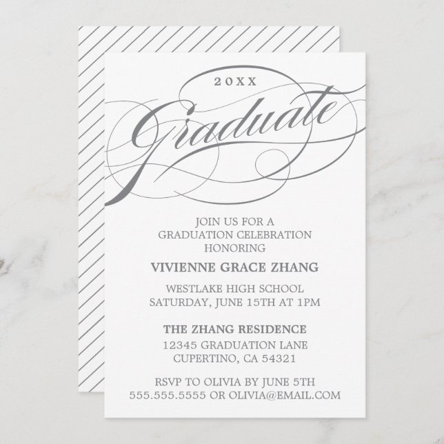 INVITATION STYLISE ÉLÉGANTE SCRIPT GRADUATE PARTITE INVITATIO (Devant / Derrière)