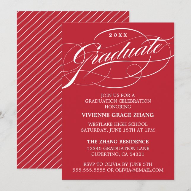 INVITATION STYLISE ÉLÉGANTE SCRIPT GRADUATE PARTITE INVITATIO (Devant / Derrière)