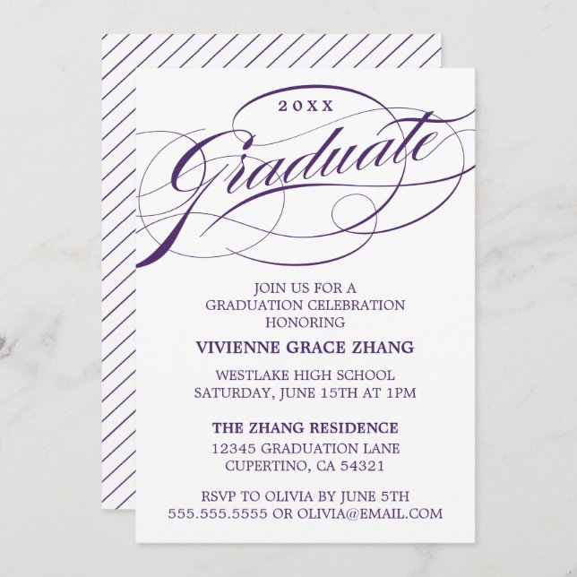 INVITATION STYLISE ÉLÉGANTE SCRIPT GRADUATE PARTITE INVITATIO (Devant / Derrière)
