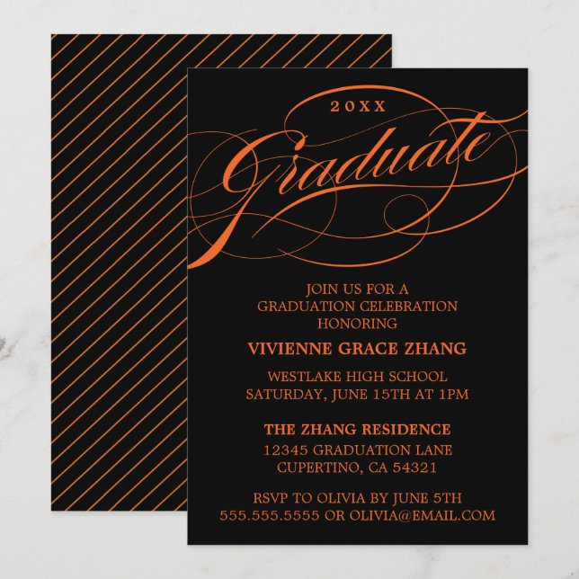 INVITATION STYLISE ÉLÉGANTE SCRIPT GRADUATE PARTITE INVITATIO (Devant / Derrière)