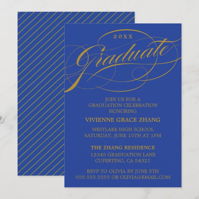 INVITATION STYLISE ÉLÉGANTE SCRIPT GRADUATE PARTITE INVITATIO (Devant / Derrière)