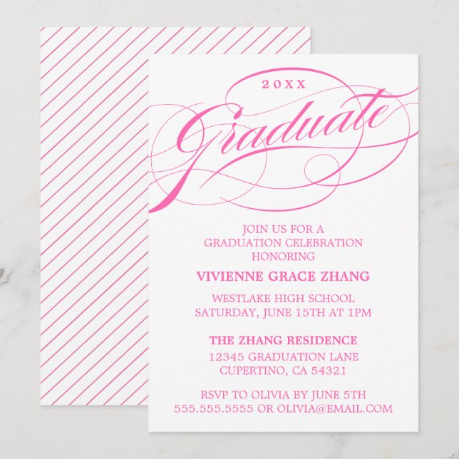 INVITATION STYLISE ÉLÉGANTE SCRIPT GRADUATE PARTITE INVITATIO (Devant / Derrière)