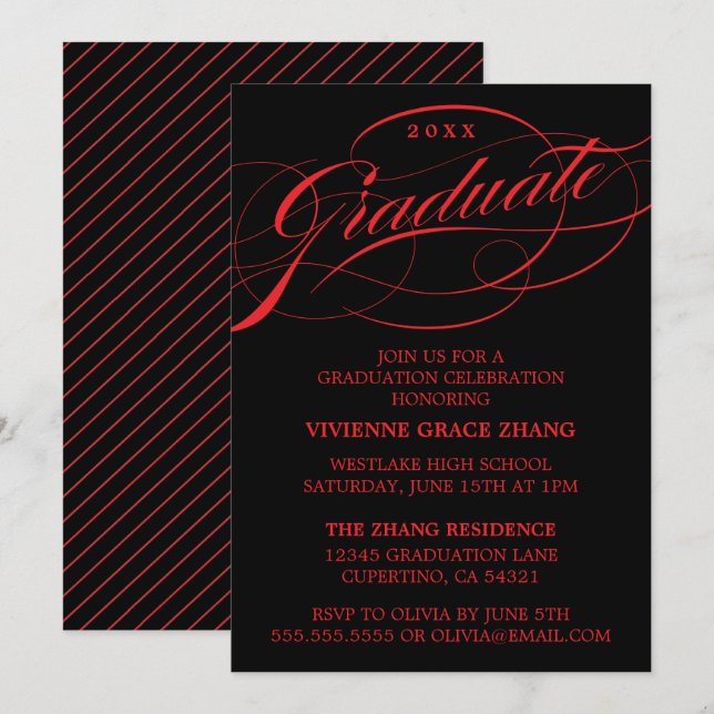 INVITATION STYLISE ÉLÉGANTE SCRIPT GRADUATE PARTITE INVITATIO (Devant / Derrière)