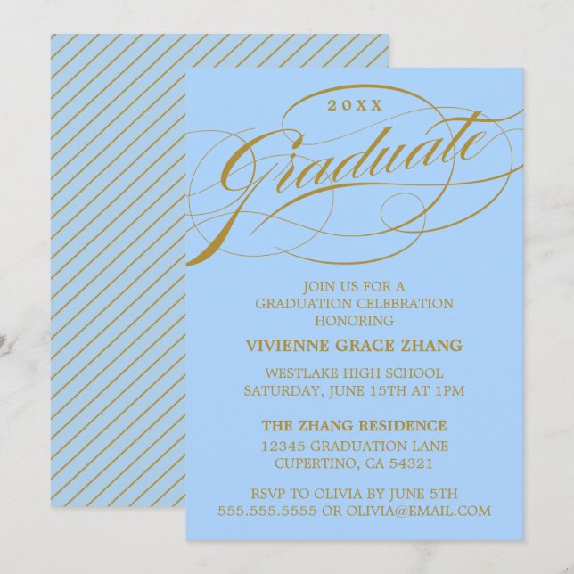 INVITATION STYLISE ÉLÉGANTE SCRIPT GRADUATE PARTITE INVITATIO (Devant / Derrière)