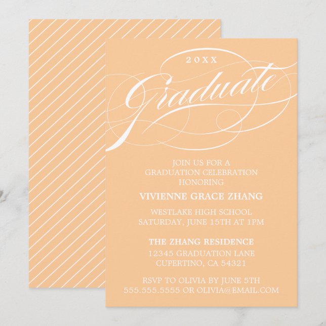 INVITATION STYLISE ÉLÉGANTE SCRIPT GRADUATE PARTITE INVITATIO (Devant / Derrière)