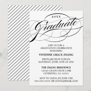 INVITATION STYLISE ÉLÉGANTE SCRIPT GRADUATE PARTITE INVITATIO