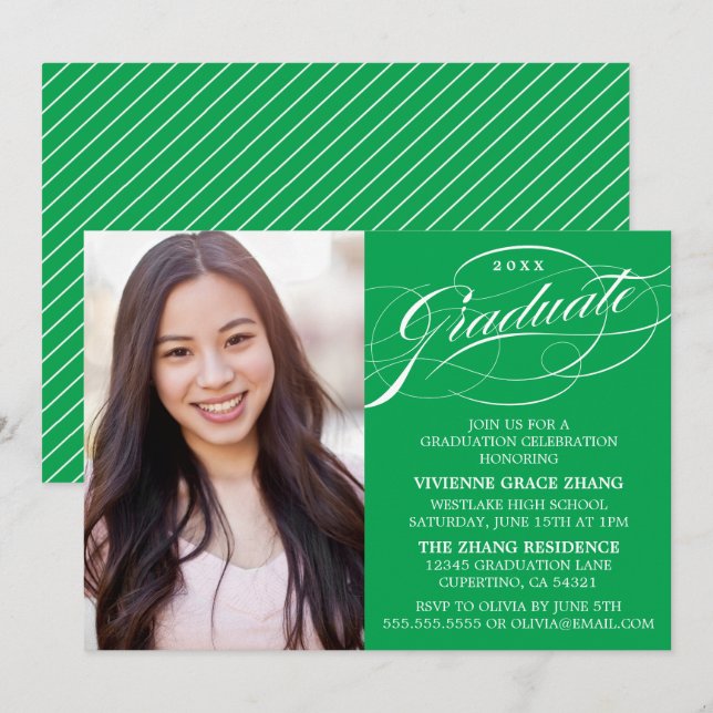 INVITATION STYLISE ÉLÉGANTE SCRIPT GRADUATE PARTITE INVITATIO (Devant / Derrière)