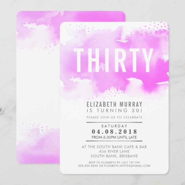 Invitation STYLISH 30E anniversaire moderne aquarelle chic ro (Devant / Derrière)