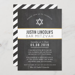 Invitation STYLISH BAR MITZVAH minimum gris tableau noir or
