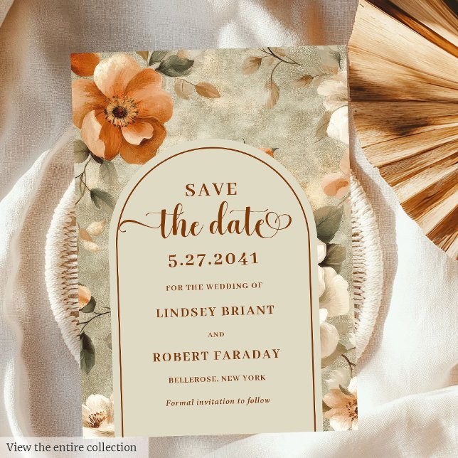 Invitation Stylish Boho Terracotta Ivory Floral Save The Date (Stylish Boho Terracotta Ivory Floral Save The Date)