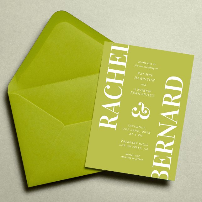 Invitation Stylish Citrus Green Typography QR Code Wedding (Créateur téléchargé)
