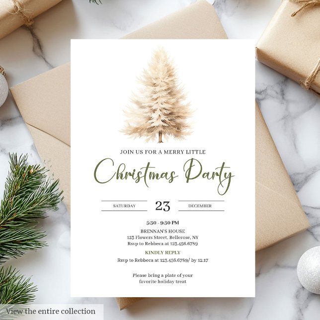 Invitation Stylish Cozy Sage Neutral Ivory Christmas Party (Stylish Cozy Sage Neutral Ivory Christmas Party Invitation)