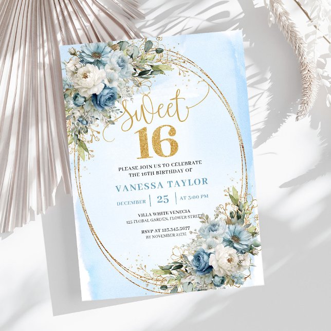 Invitation Stylish Dusty Blue Greenery Sweet Sixteen Invite  (Stylish Dusty Blue Greenery Sweet Sixteen Invite Design

)