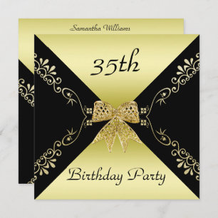 Invitation Stylish Gold & Black Décorative Bow 35e anniversai
