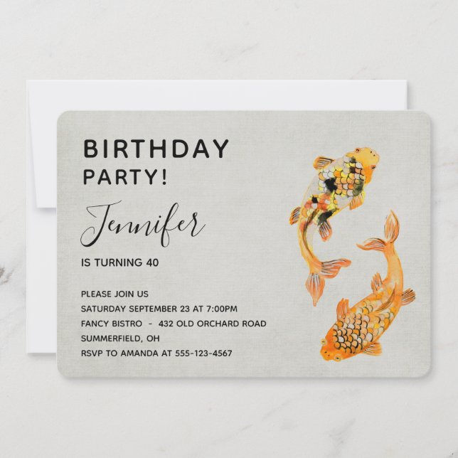Invitation Stylish Gold Koi Fish Anniversaire (Devant)