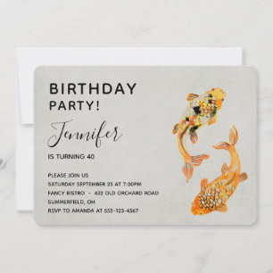Invitation Stylish Gold Koi Fish Anniversaire