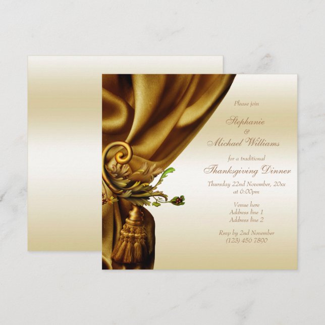 Invitation Stylish Gold Sash MerciGiving (Devant / Derrière)