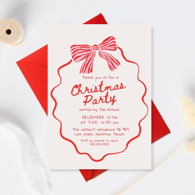Invitation Stylish Hand Drawn Holiday Bow Christmas Party (Créateur téléchargé)