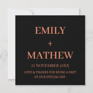 INVITATION STYLISH MODERNE PERSONNALISÉ NOM MARIAGE MERCI