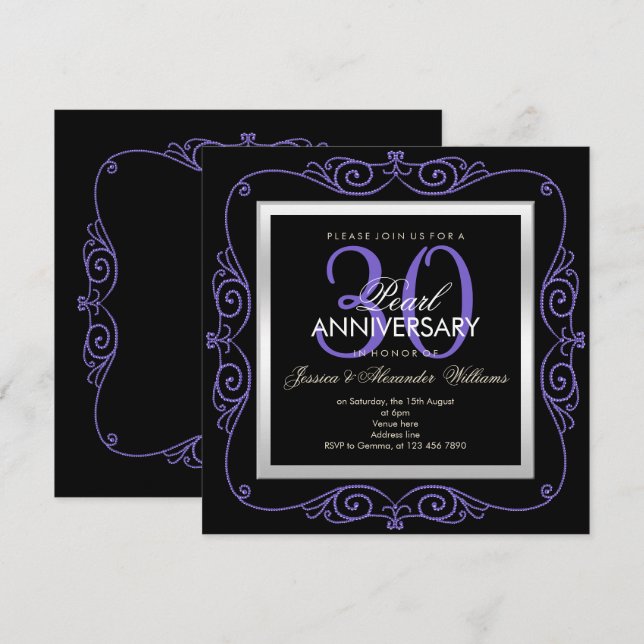 Invitation Stylish Pearl encadré 30e anniversaire de Mariage (Devant / Derrière)