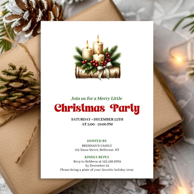 Invitation Stylish Pine Wreath Christmas Candles Invite (Stylish Pine Wreath Christmas Candles Invite)