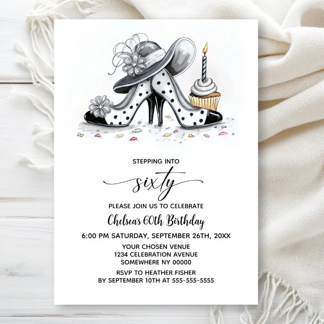 Invitation Stylish Polka Dot High Heel Shoes 60th Birthday (Créateur téléchargé)