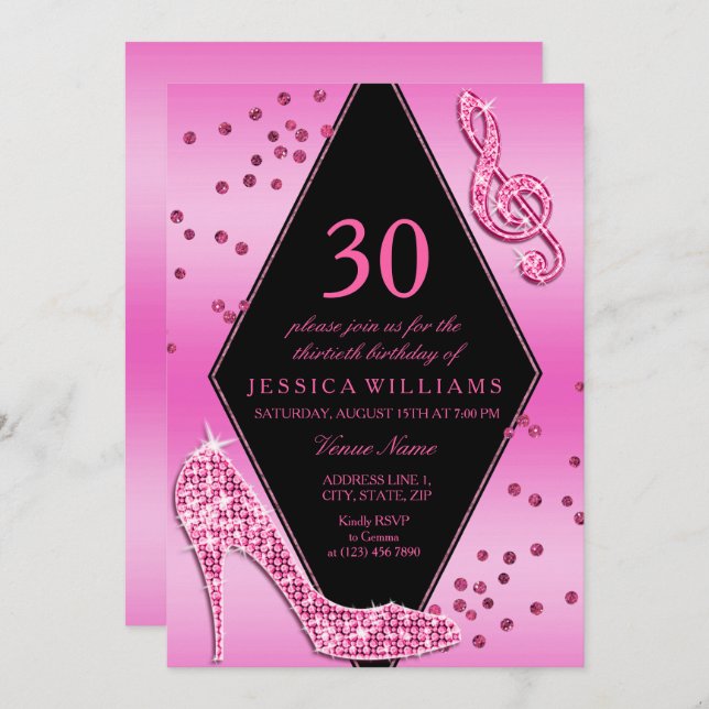 Invitation Stylish Pretty Glitzy rose 30e anniversaire (Devant / Derrière)