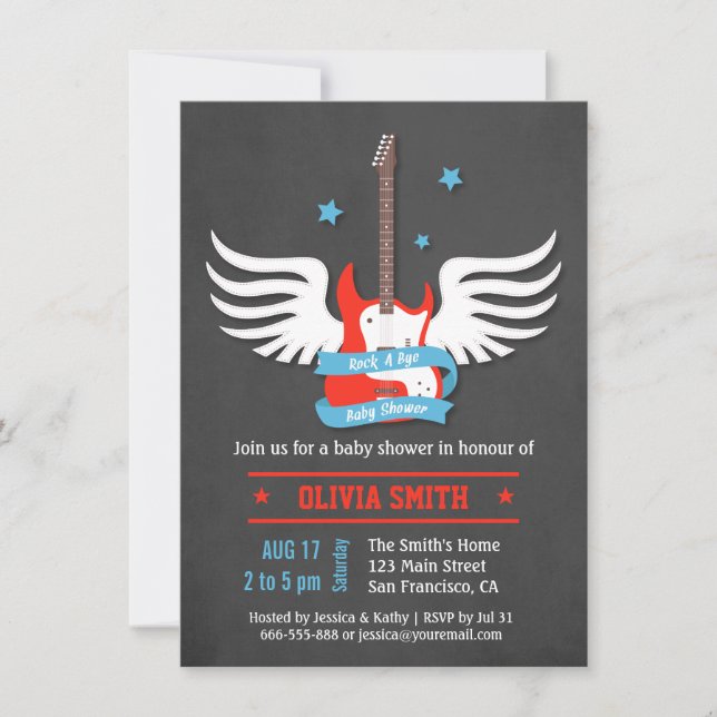 Invitation Stylish Rock and Roll Rock a Bye Baby shower (Devant)
