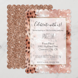 Invitation Stylish Rose rose rose or Leopard Glitz
