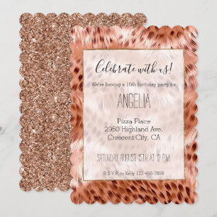 Invitation Stylish Rose rose rose or Leopard Glitz