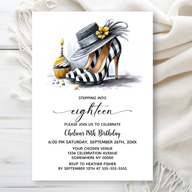 Invitation Stylish Striped High Heel Shoes 18th Birthday (Créateur téléchargé)