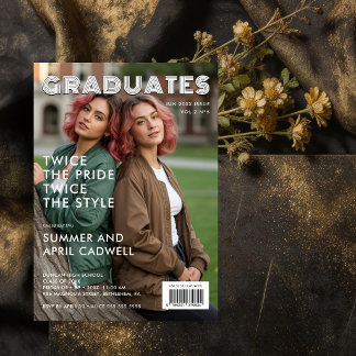 Invitation Stylish Twins Graduation Magazine Cover TMF26