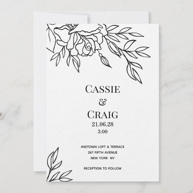 Invitation Stylo et encre Rose Mariage de luxe papier épais I (Devant)