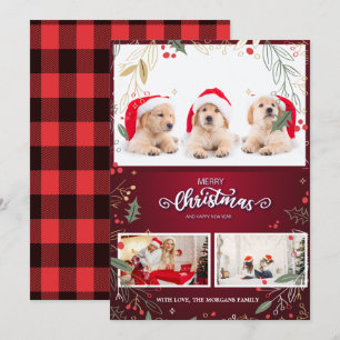 Invitation Stylo Holly Berries Red Buffalo Plaid, Votre Photo