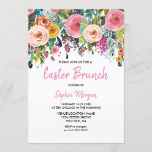 Invitation Sublime rose Floral coloré Pâques Brunch Invitatio