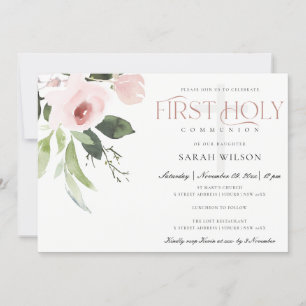 INVITATION SUBTÔT BLUSH ROSE FLORE PREMIER SAINT COMMUNION