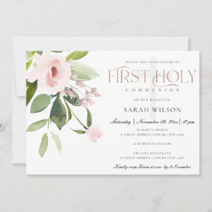 INVITATION SUBTÔT BLUSH ROSE FLORE PREMIER SAINT COMMUNION