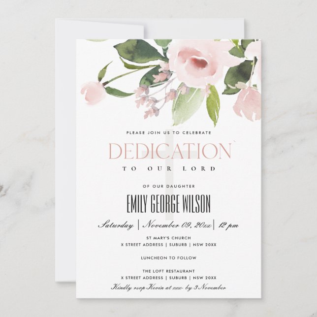 INVITATION SUBTÔT BLUSH ROSE ROSE FLORALE DÉVOUEMENT BÉBÉ (Devant)