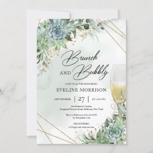Invitation Succulent champagne verre or brunch et mousseux