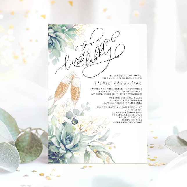 Invitation Succulent Déjeuner de verdure et Fête des mariées  (Lunch and Bubbly Greenery Bridal Shower Invitations)