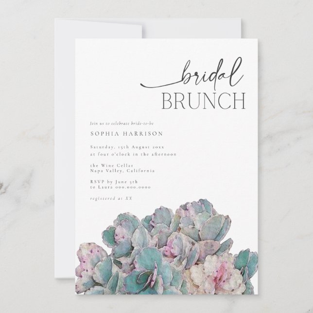 Invitation Succulent Désert Brunch nuptial minimal (Devant)