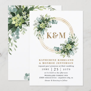 Invitation Succulent Eucalyptus Élégant Boho Mariage de verdu
