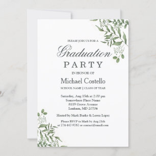Invitation Succulent Eucalyptus Feuille Graduation Party