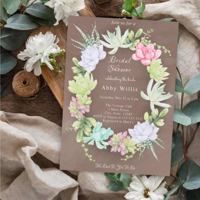 Invitation Succulent Greenery Wreath Bridal Shower  (Créateur téléchargé)