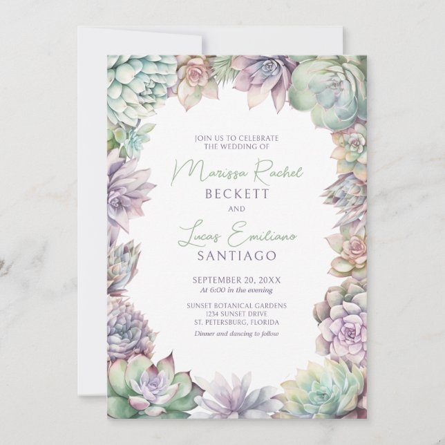 Invitation Succulent Mariage du désert de Cactus (Devant)