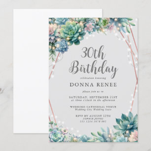 Invitation Succulent String Lights Joli 30e anniversaire
