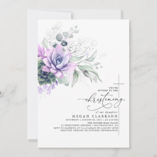 Invitation Succulent Verdure Argent Élégant Christening