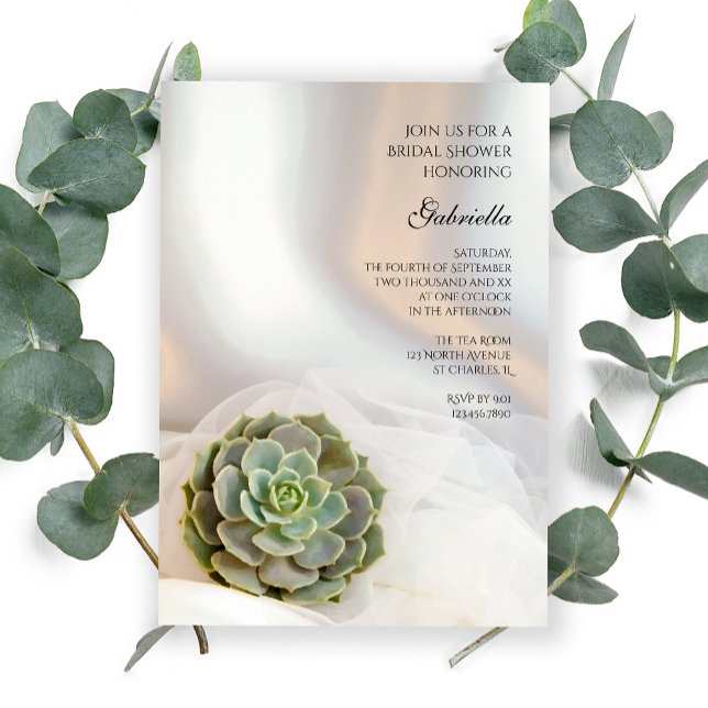 Invitation Succulent vert sur Fête des mariées blanche (Créateur téléchargé)