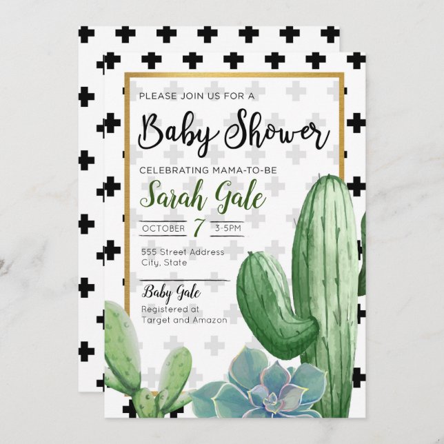Invitation succulente de baby shower de cactus (Devant / Derrière)