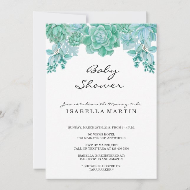 Invitation succulente de baby shower - neutre de (Devant)
